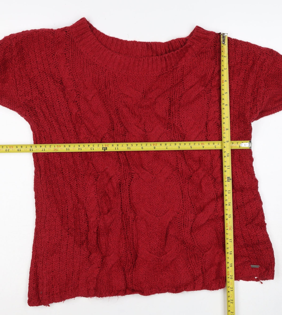 Hollister Women Red S Cable Knit Crew Neck Long Sleeve Jumper
