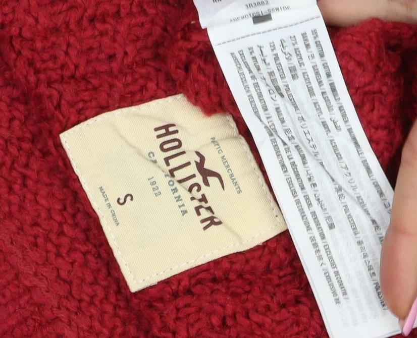 Hollister Women Red S Cable Knit Crew Neck Long Sleeve Jumper