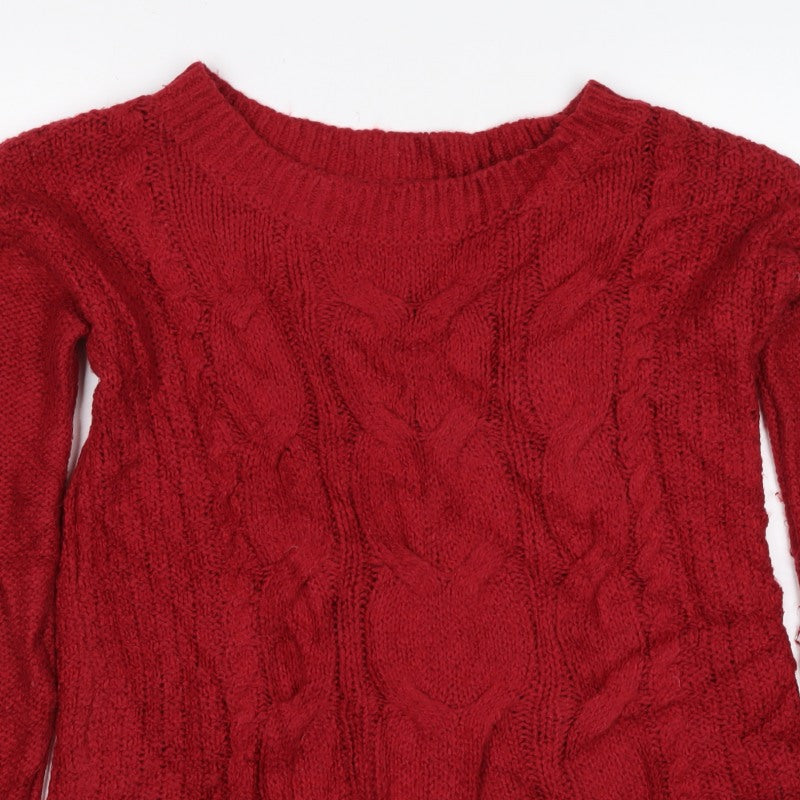 Hollister Women Red S Cable Knit Crew Neck Long Sleeve Jumper