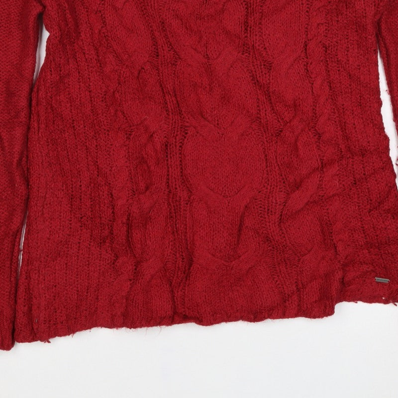 Hollister Women Red S Cable Knit Crew Neck Long Sleeve Jumper