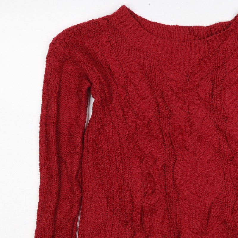 Hollister Women Red S Cable Knit Crew Neck Long Sleeve Jumper
