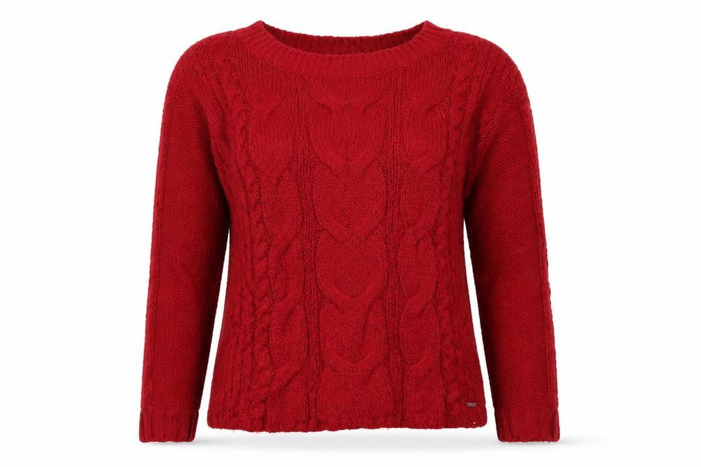 Hollister Women Red S Cable Knit Crew Neck Long Sleeve Jumper