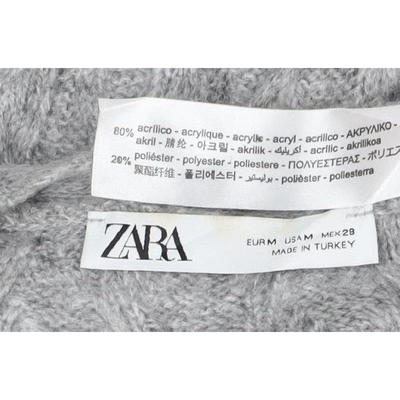 Zara Women Grey M Cable Knit V-Neck Button Cardigan