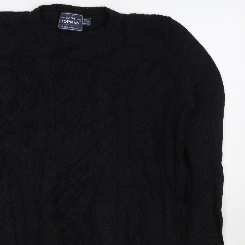 Topman Men’s Black S Cable Knit Crew Neck Pullover Jumper