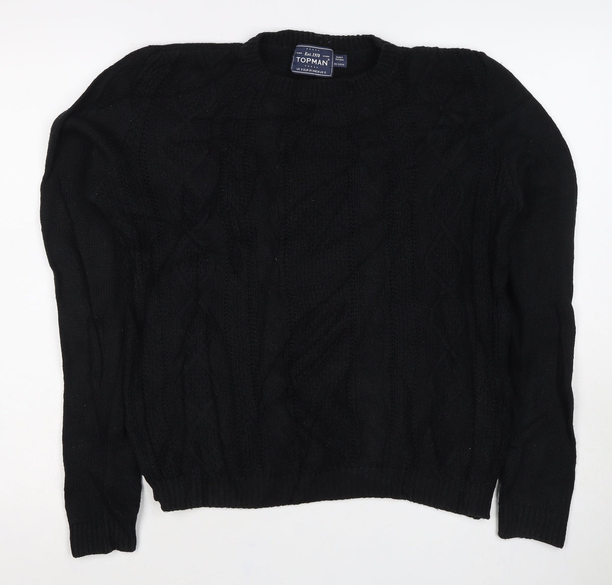 Topman Men’s Black S Cable Knit Crew Neck Pullover Jumper