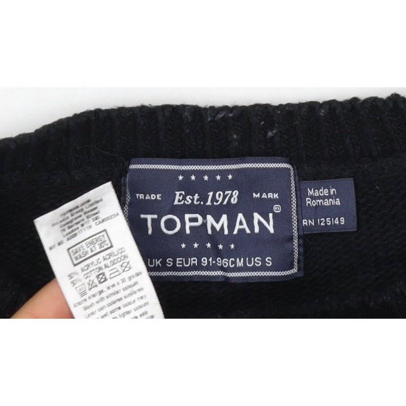 Topman Men’s Black S Cable Knit Crew Neck Pullover Jumper