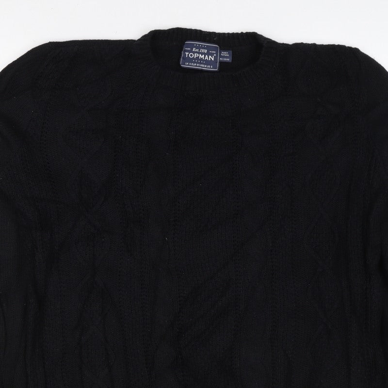 Topman Men’s Black S Cable Knit Crew Neck Pullover Jumper