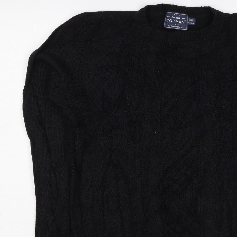 Topman Men’s Black S Cable Knit Crew Neck Pullover Jumper