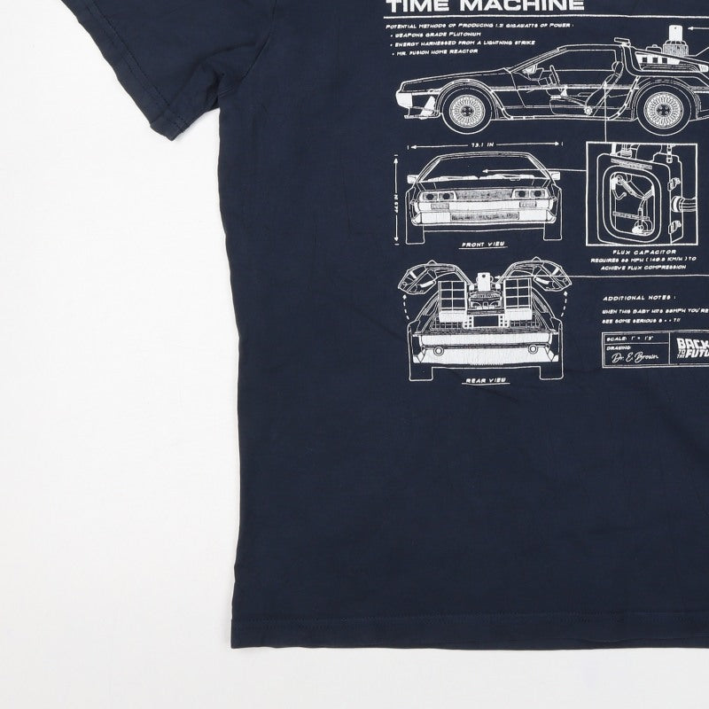 Back to the Future Men’s Blue L DeLorean Time Machine Graphic T-Shirt