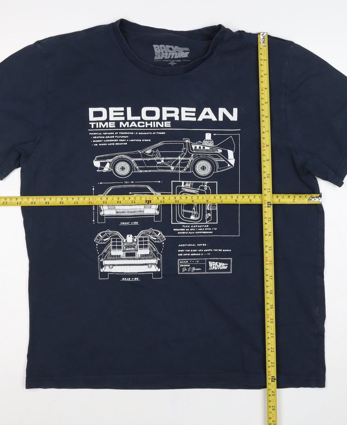 Back to the Future Men’s Blue L DeLorean Time Machine Graphic T-Shirt