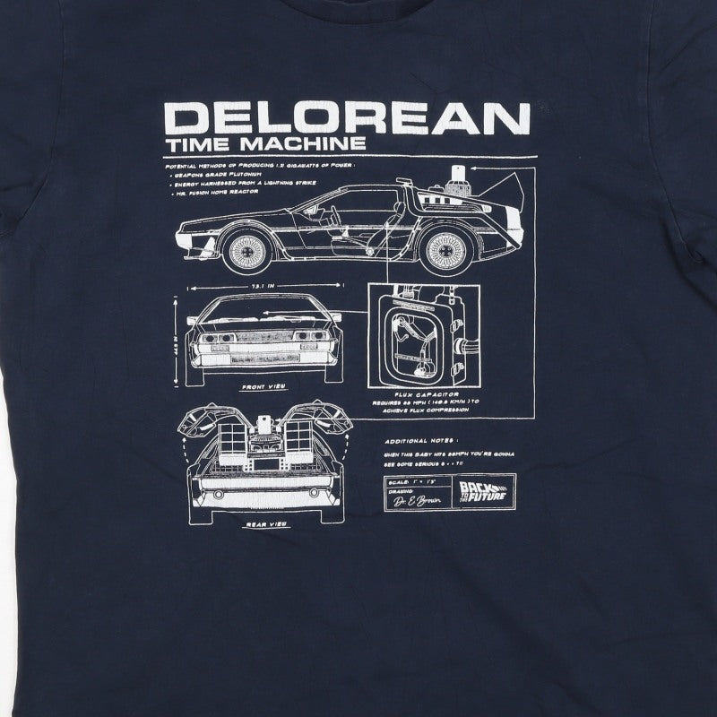 Back to the Future Men’s Blue L DeLorean Time Machine Graphic T-Shirt