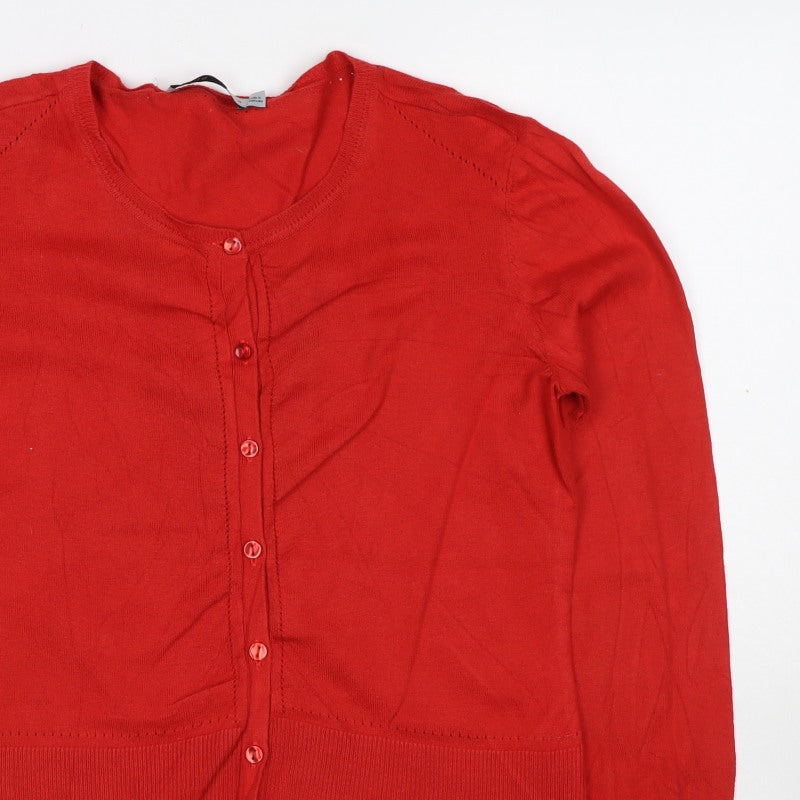 Oasis Women’s Red Cotton Button Front Long Sleeve Cardigan Size M