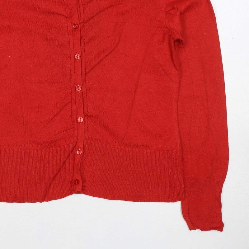 Oasis Women’s Red Cotton Button Front Long Sleeve Cardigan Size M