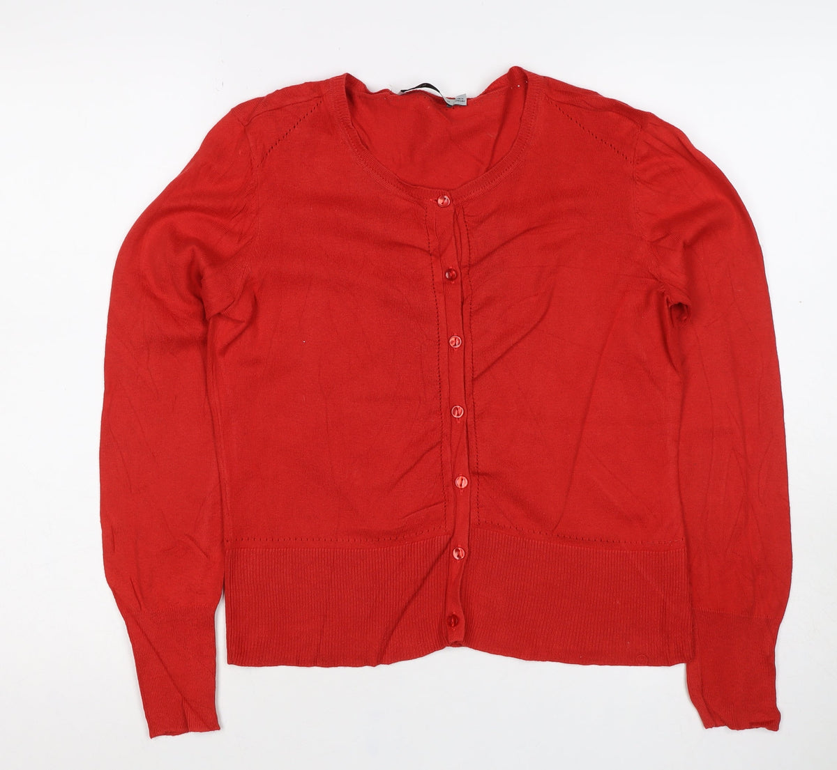 Oasis Women’s Red Cotton Button Front Long Sleeve Cardigan Size M