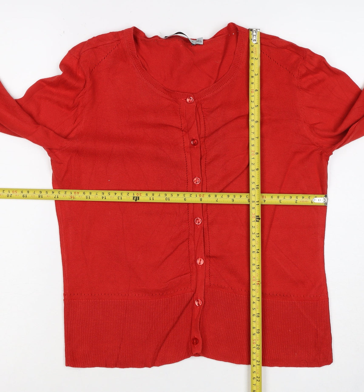 Oasis Women’s Red Cotton Button Front Long Sleeve Cardigan Size M