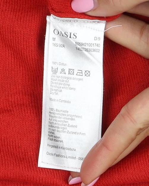 Oasis Women’s Red Cotton Button Front Long Sleeve Cardigan Size M