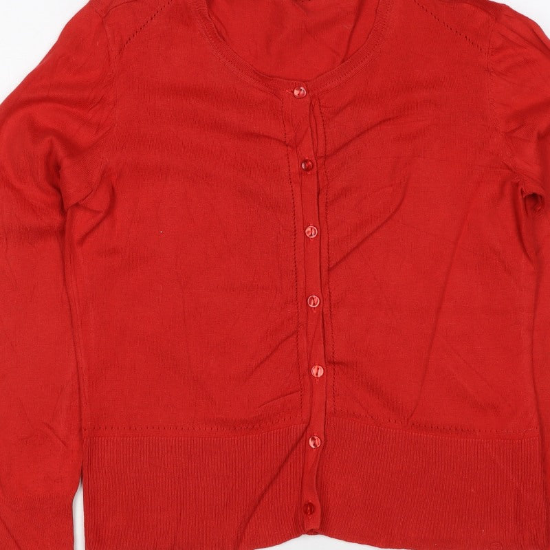 Oasis Women’s Red Cotton Button Front Long Sleeve Cardigan Size M