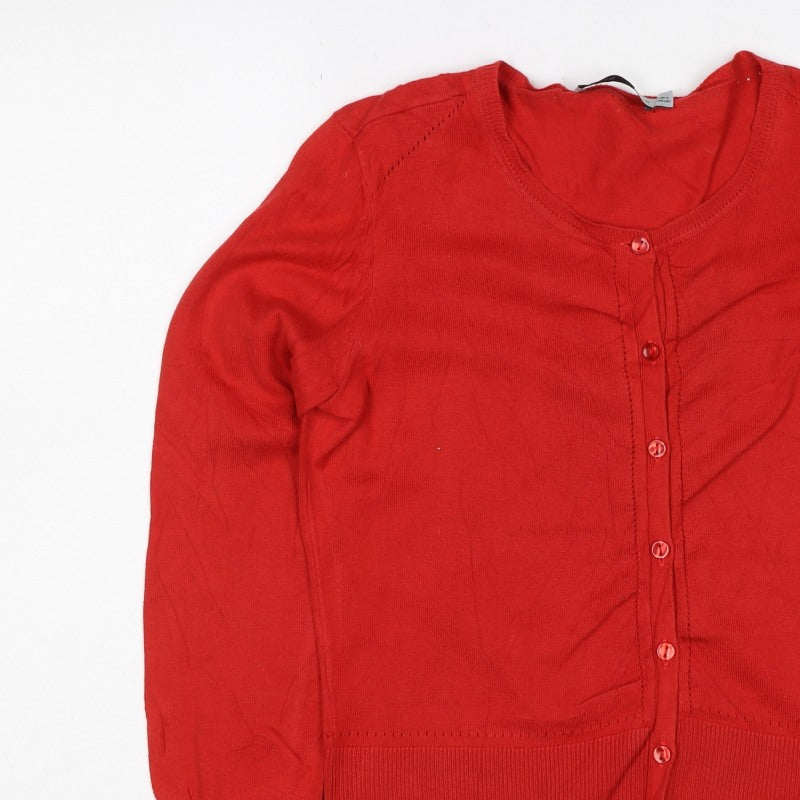Oasis Women’s Red Cotton Button Front Long Sleeve Cardigan Size M