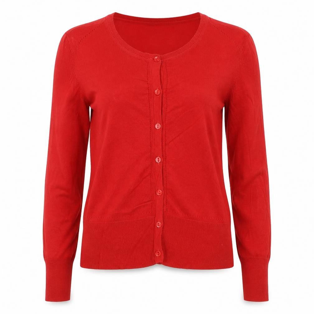 Oasis Women’s Red Cotton Button Front Long Sleeve Cardigan Size M
