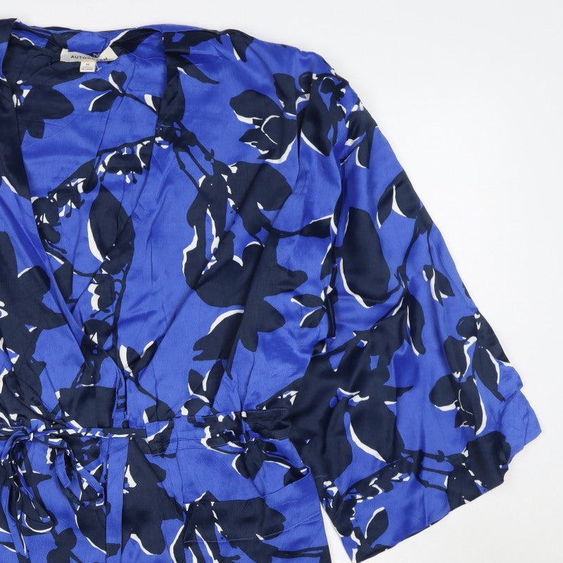 Autograph Women’s Blue Floral Kimono Wrap Blouse Size M