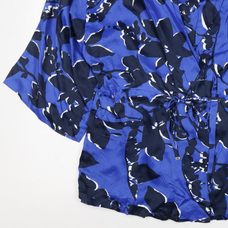 Autograph Women’s Blue Floral Kimono Wrap Blouse Size M