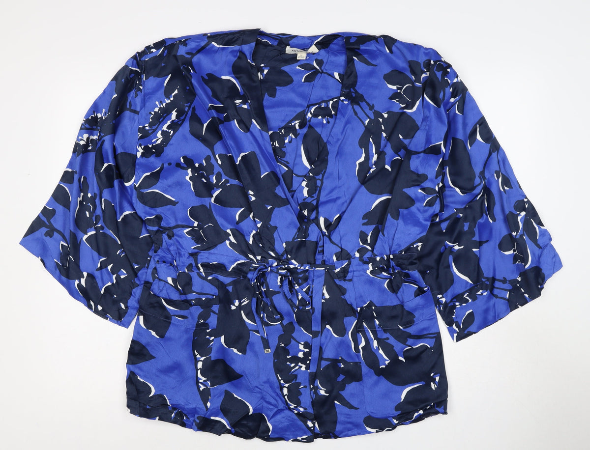 Autograph Women’s Blue Floral Kimono Wrap Blouse Size M