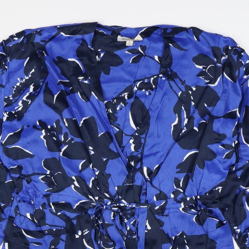 Autograph Women’s Blue Floral Kimono Wrap Blouse Size M