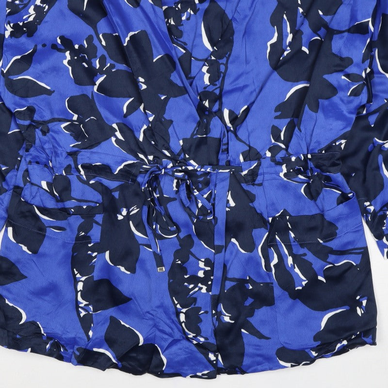 Autograph Women’s Blue Floral Kimono Wrap Blouse Size M