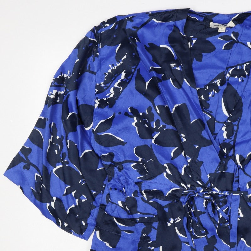 Autograph Women’s Blue Floral Kimono Wrap Blouse Size M