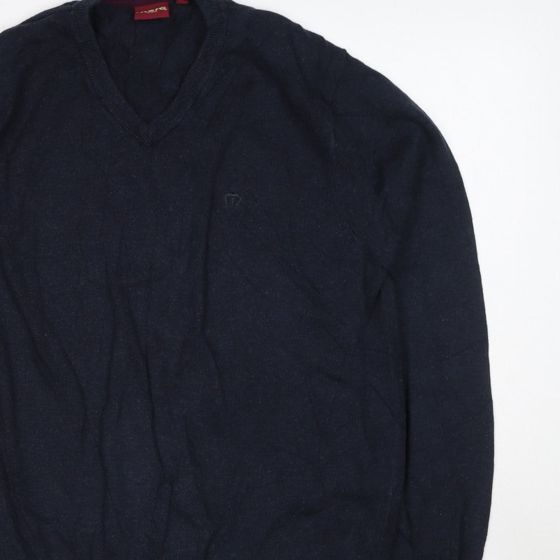 Merc London Men’s Blue S V-Neck Cotton Logo Pullover Jumper