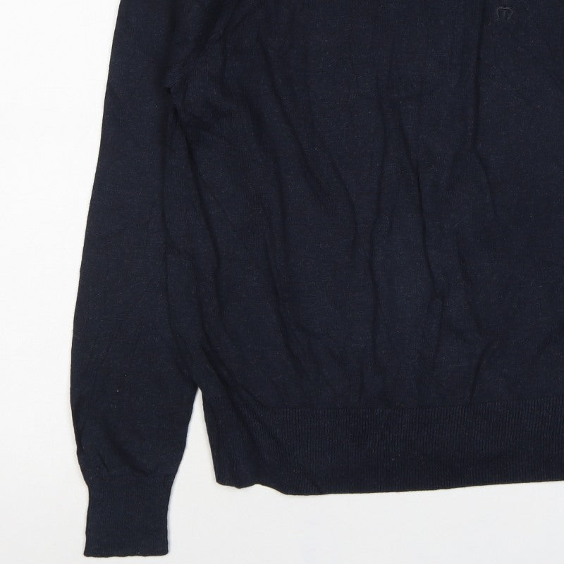 Merc London Men’s Blue S V-Neck Cotton Logo Pullover Jumper
