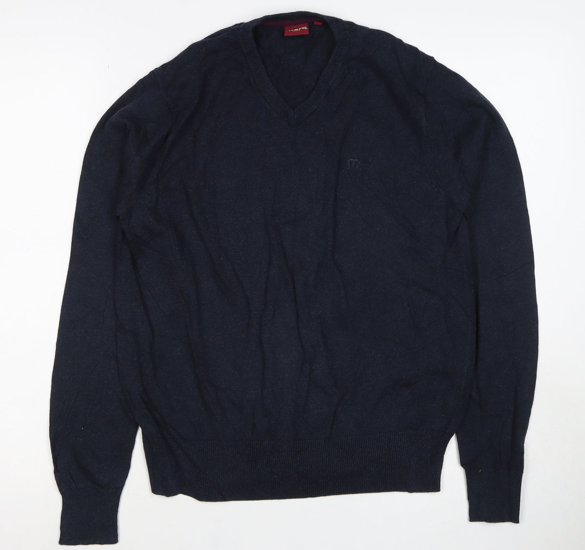 Merc London Men’s Blue S V-Neck Cotton Logo Pullover Jumper