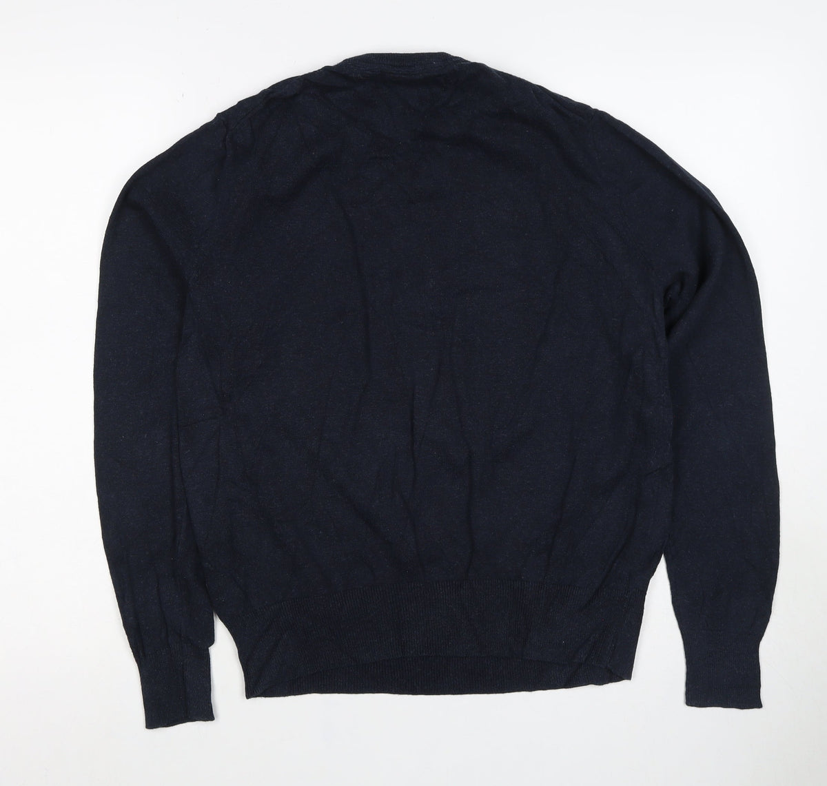 Merc London Men’s Blue S V-Neck Cotton Logo Pullover Jumper
