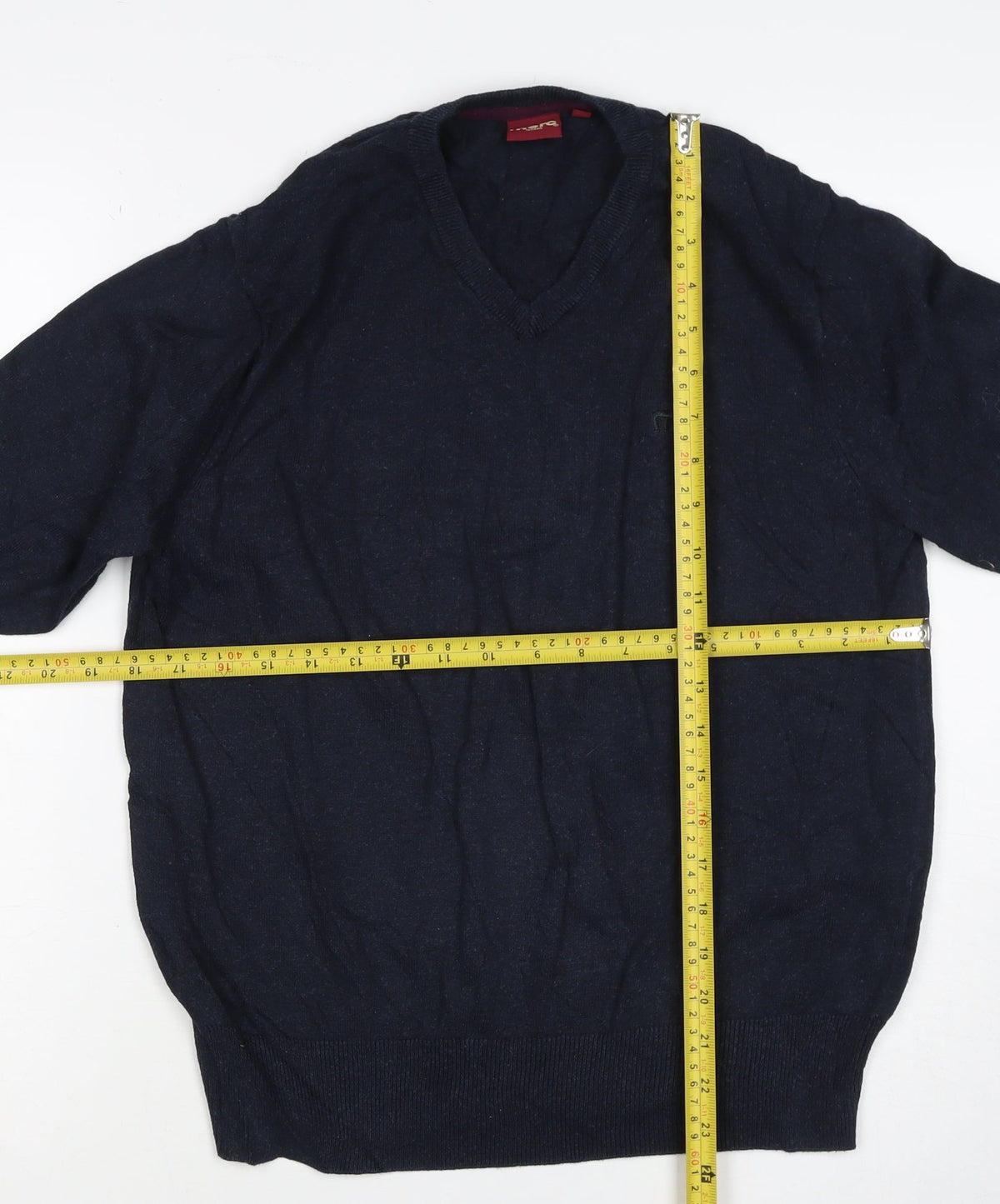 Merc London Men’s Blue S V-Neck Cotton Logo Pullover Jumper
