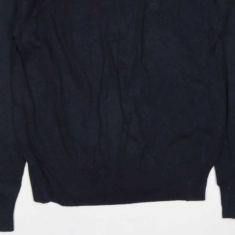 Merc London Men’s Blue S V-Neck Cotton Logo Pullover Jumper