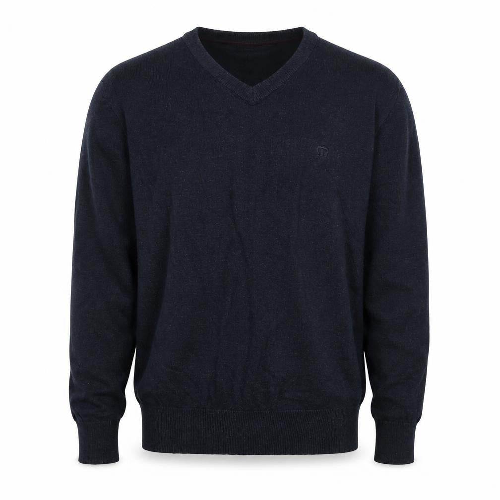 Merc London Men’s Blue S V-Neck Cotton Logo Pullover Jumper