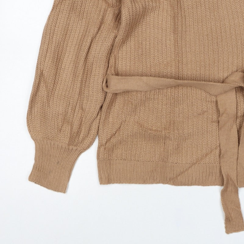 AX Paris Women’s Beige S Belted Wrap Knit Jumper