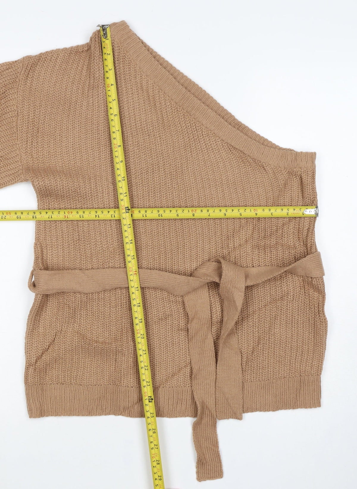 AX Paris Women’s Beige S Belted Wrap Knit Jumper