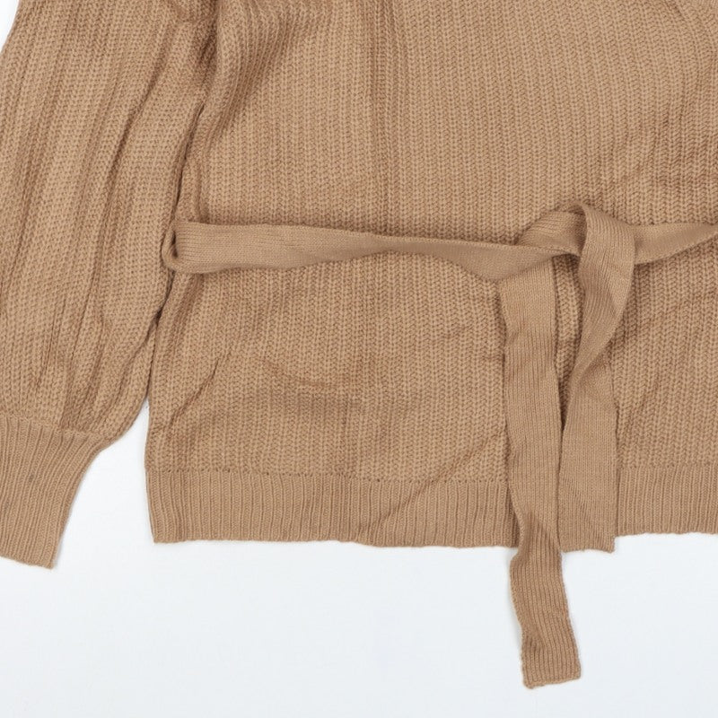 AX Paris Women’s Beige S Belted Wrap Knit Jumper