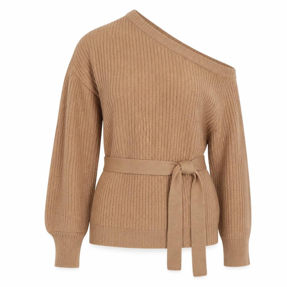 AX Paris Women’s Beige S Belted Wrap Knit Jumper