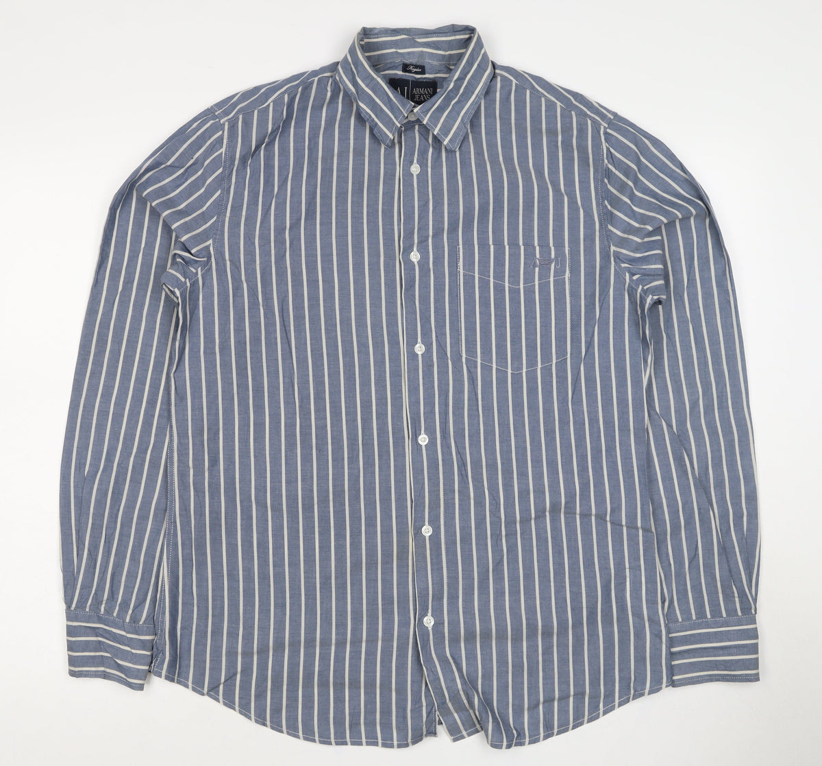 Armani Jeans Men's Blue White Striped S Cotton Long Sleeve Button-Up Shirt