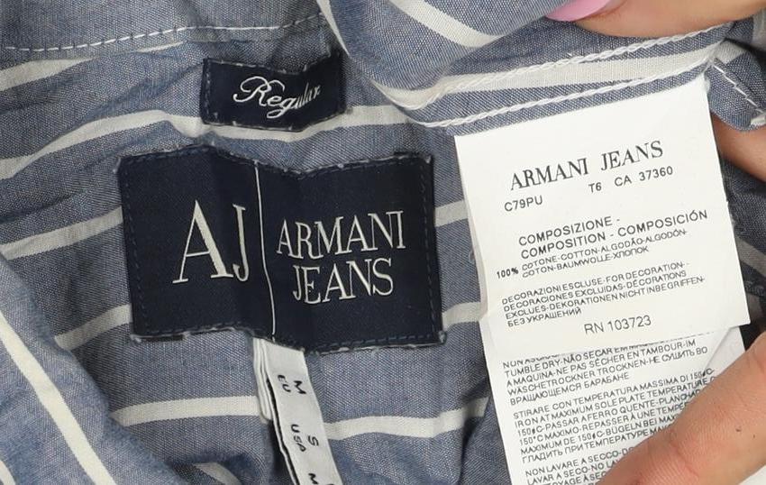 Armani Jeans Men's Blue White Striped S Cotton Long Sleeve Button-Up Shirt