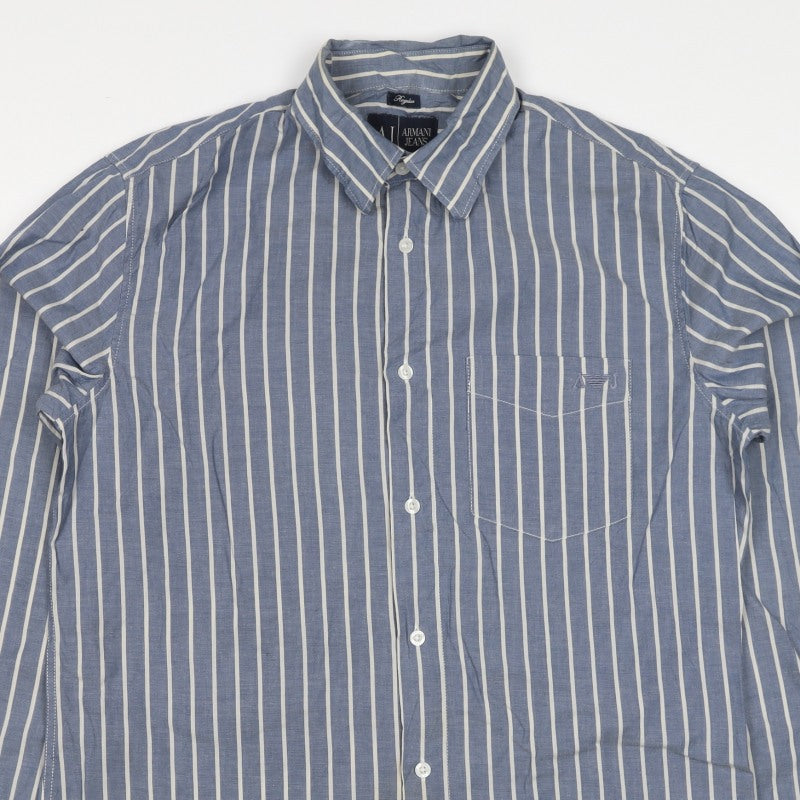 Armani Jeans Men's Blue White Striped S Cotton Long Sleeve Button-Up Shirt