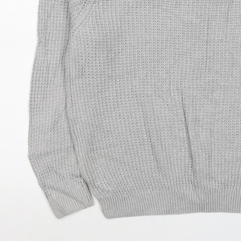 Guide London Men Grey M Cotton Textured Crew Neck Pullover Jumper