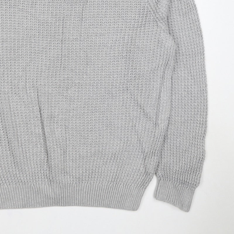 Guide London Men Grey M Cotton Textured Crew Neck Pullover Jumper