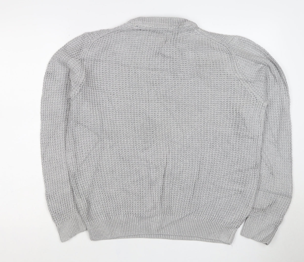 Guide London Men Grey M Cotton Textured Crew Neck Pullover Jumper