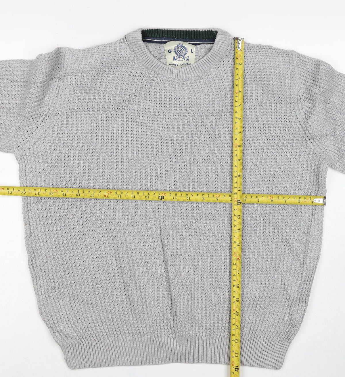 Guide London Men Grey M Cotton Textured Crew Neck Pullover Jumper