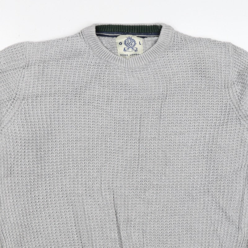 Guide London Men Grey M Cotton Textured Crew Neck Pullover Jumper