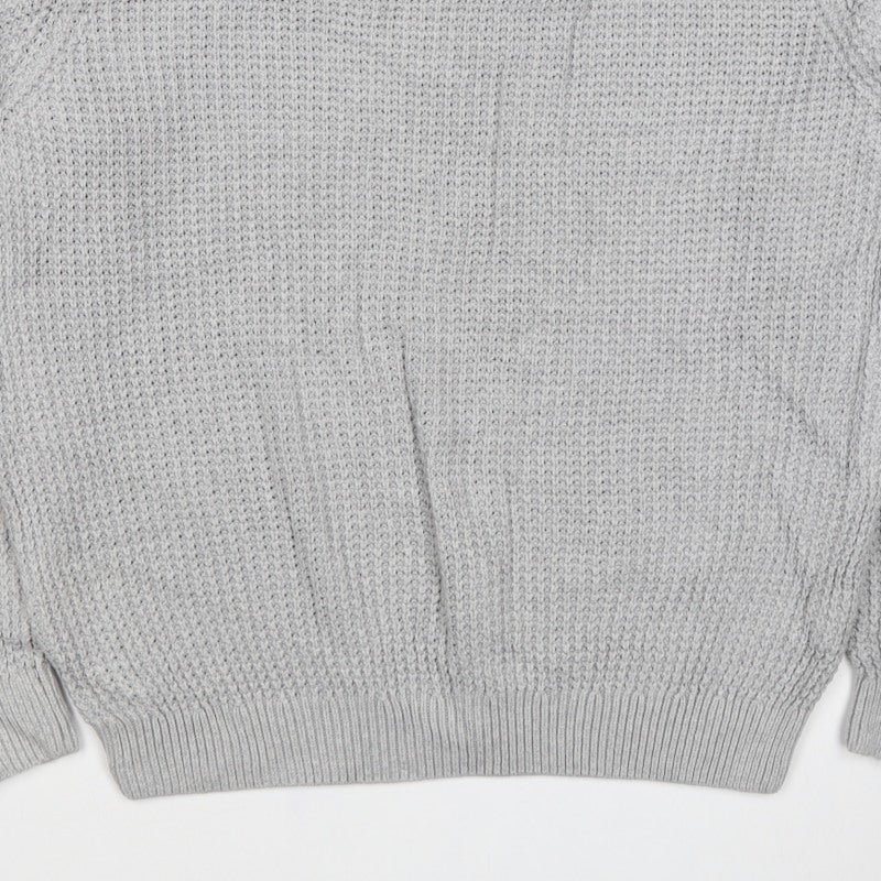 Guide London Men Grey M Cotton Textured Crew Neck Pullover Jumper