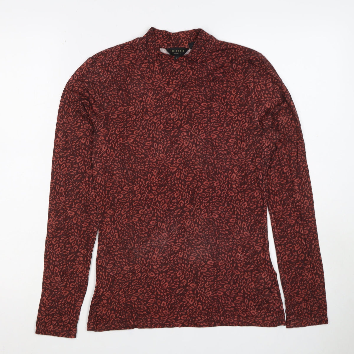 Ted Baker Women’s Red Leopard Print High Neck Stretch Top UK 10